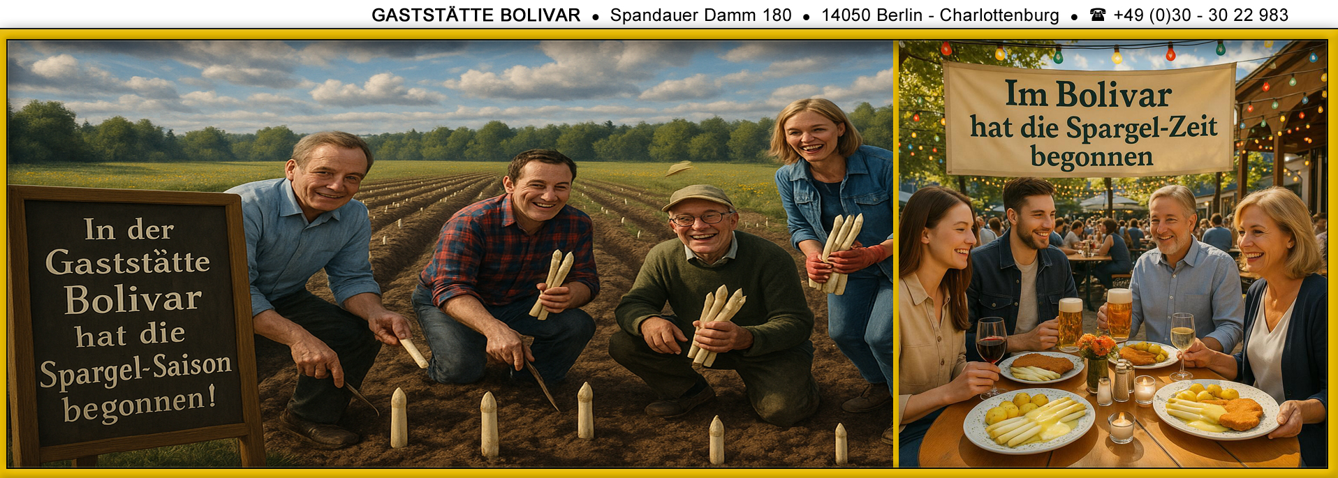 Angebot der Woche - vom 7 bis 11 Mai 2025 - Spargel mit Schinkenschnitzel! Ein super Angebot - Wohin in Berlin - In den sonnigen Biergarten vom Bolivar!