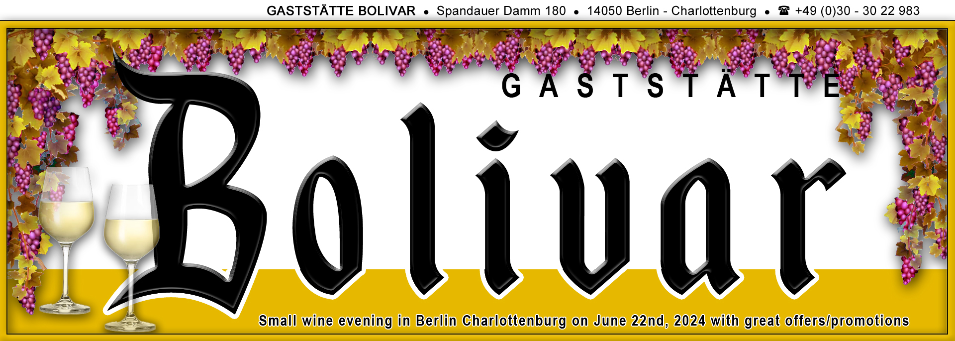 In Bolivar, in Berlin Charlottenburg there is wine evening on June 22nd, 2024 with great offers - promotions, so wherever in Berlin, on the weekend, to Bolivar, this will become a small wine bar on Saturday!