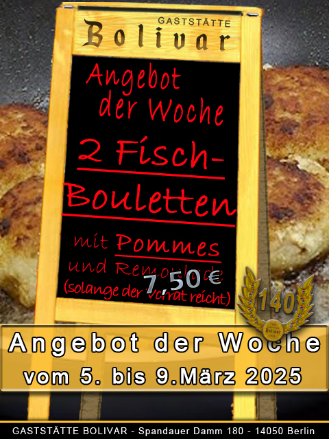 2 Fischbuletten / Fischfrikadellen mit Pommes und Remoulade 7,50 Euro