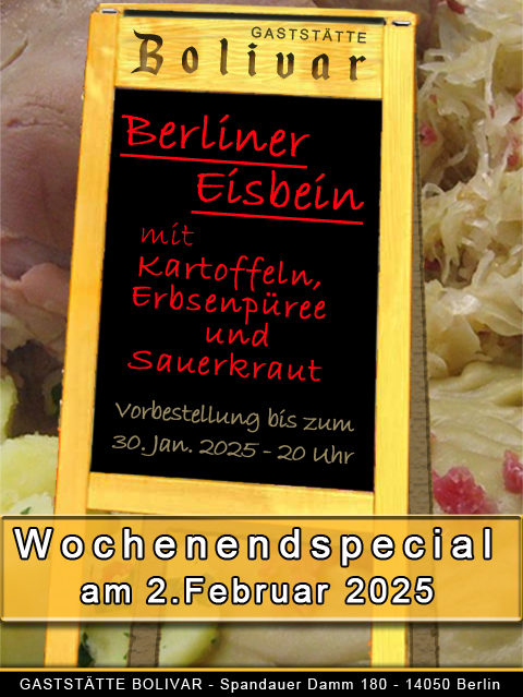 Berliner Eisbein mit Sauerkraut, Kartoffeln und Erbsenpüree